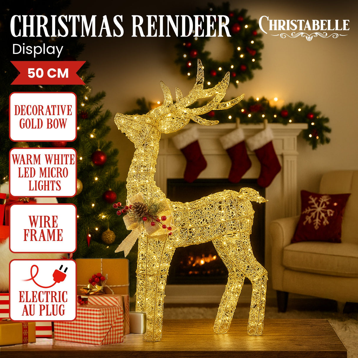 Christabelle Light Up Christmas Reindeer Display Indoor & Outdoor Decoration Warm White LED Lig