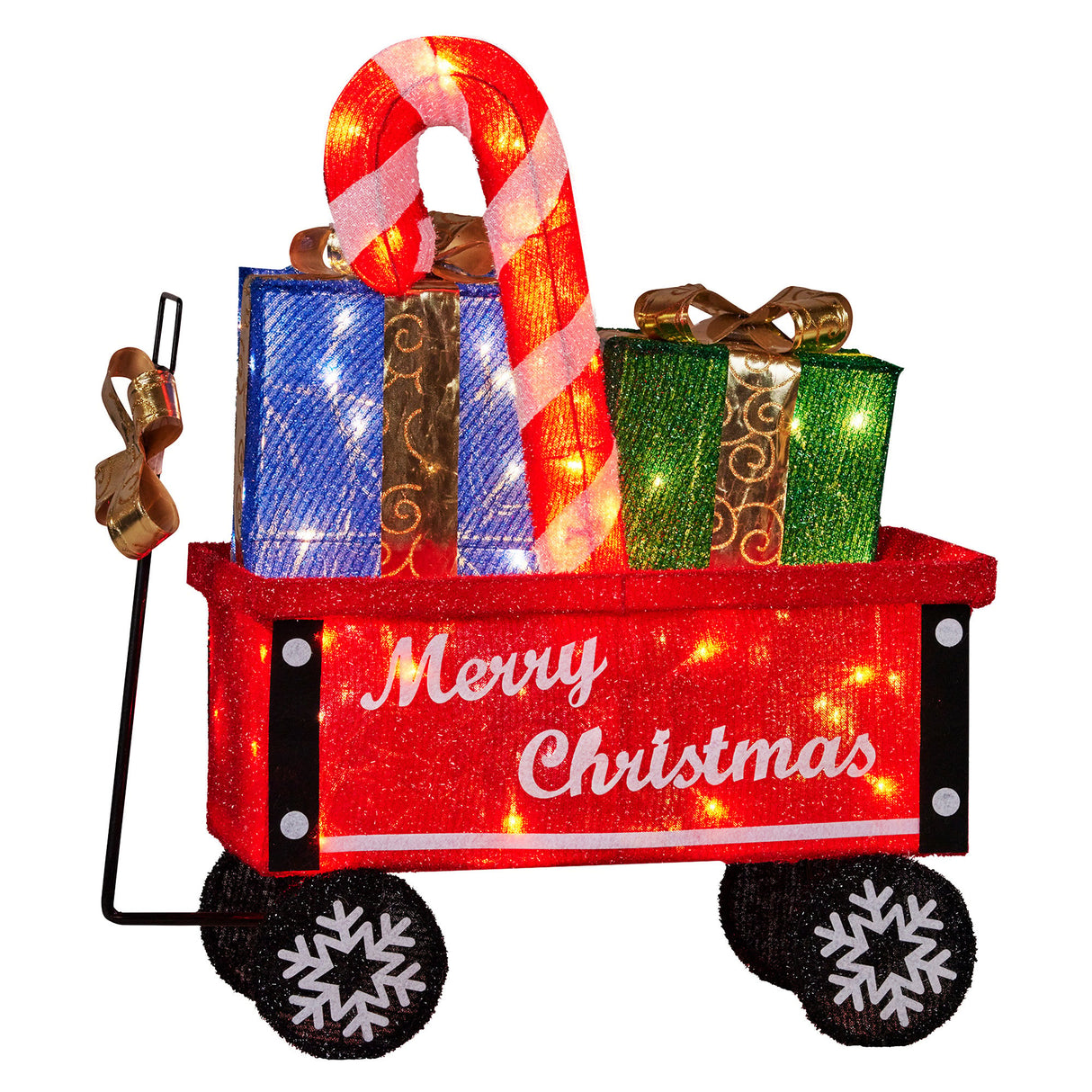 Christabelle Christmas Cart Display w/Candy Cane & Presents Warm White LED Lights Wire Frame St