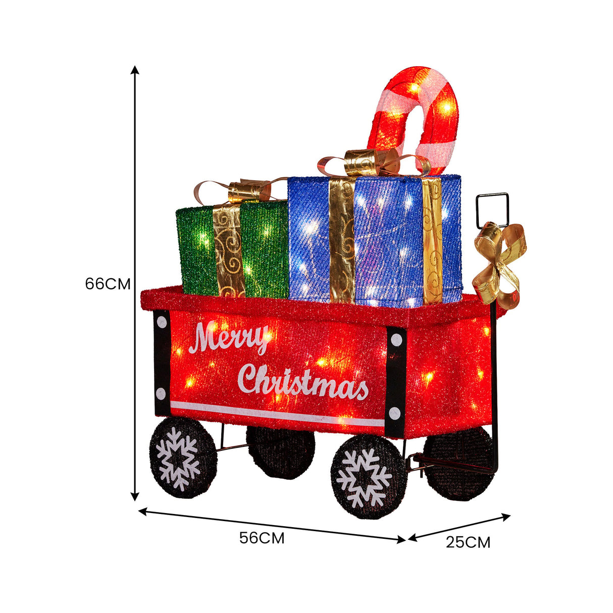 Christabelle Christmas Cart Display w/Candy Cane & Presents Warm White LED Lights Wire Frame St