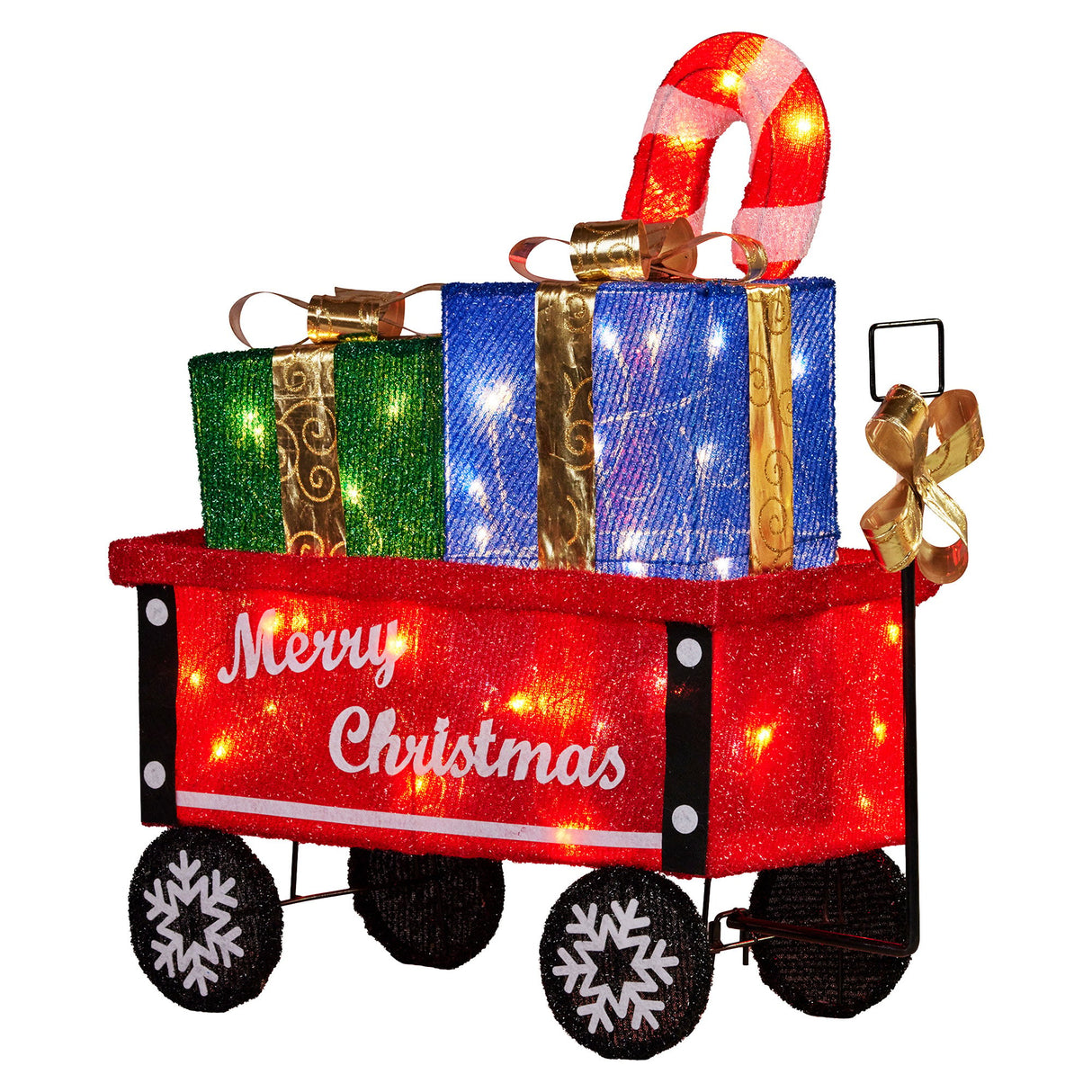 Christabelle Christmas Cart Display w/Candy Cane & Presents Warm White LED Lights Wire Frame St