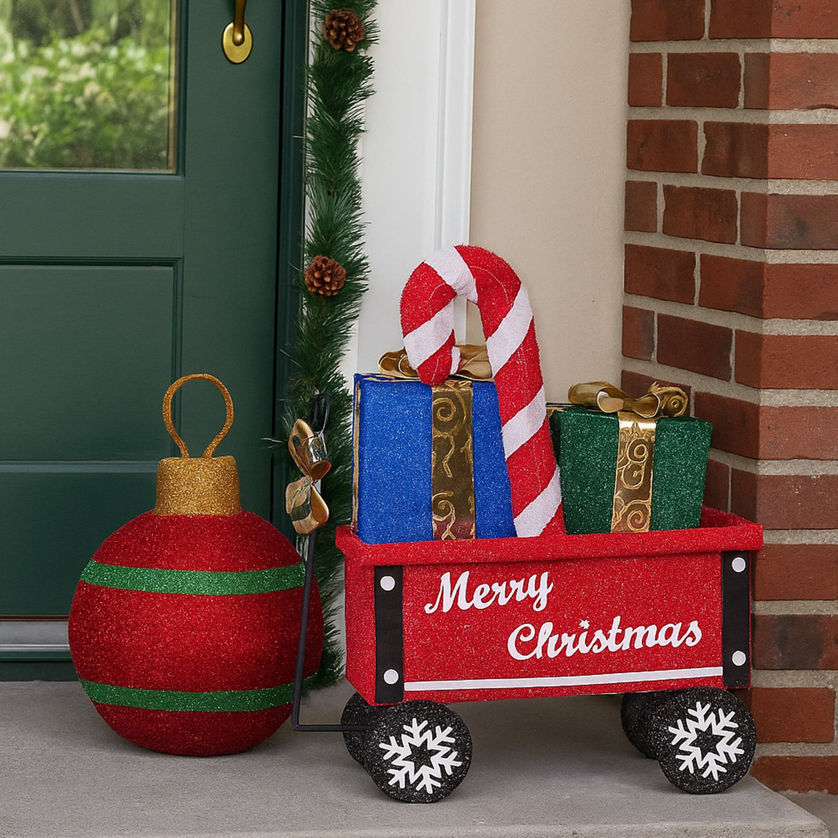 Christabelle Christmas Cart Display w/Candy Cane & Presents Warm White LED Lights Wire Frame St