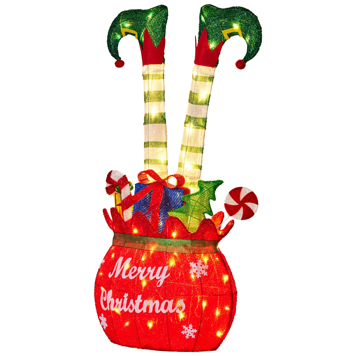 Christabelle Elf in Gift Sack Christmas Display Warm White LED Lights 86cm for Decoration w/Wir