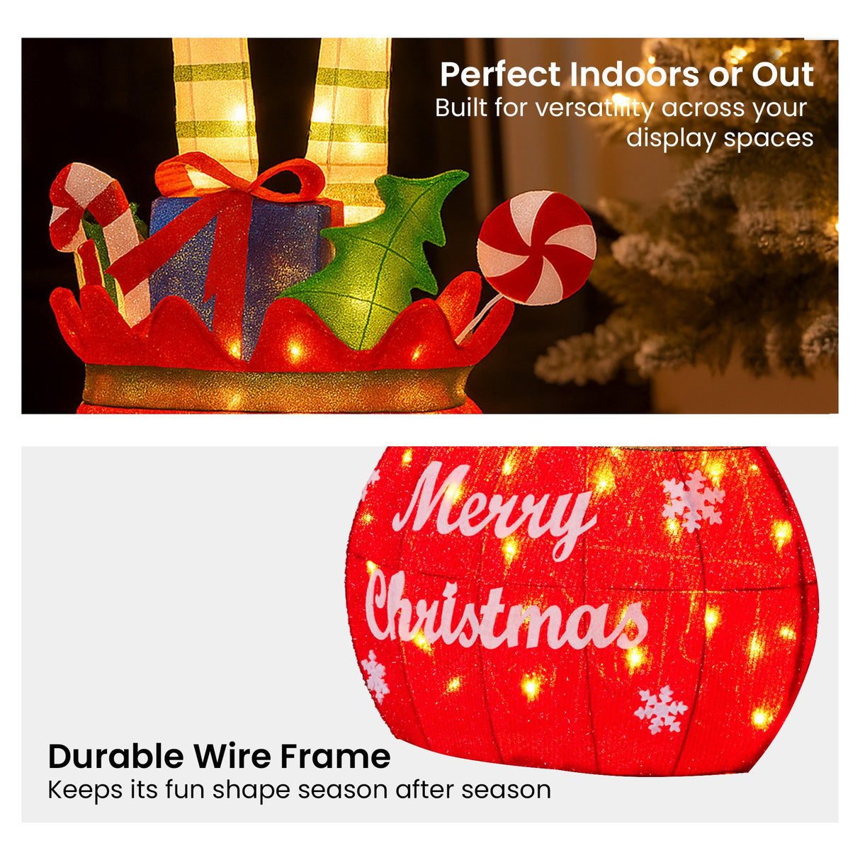 Christabelle Elf in Gift Sack Christmas Display Warm White LED Lights 86cm for Decoration w/Wir