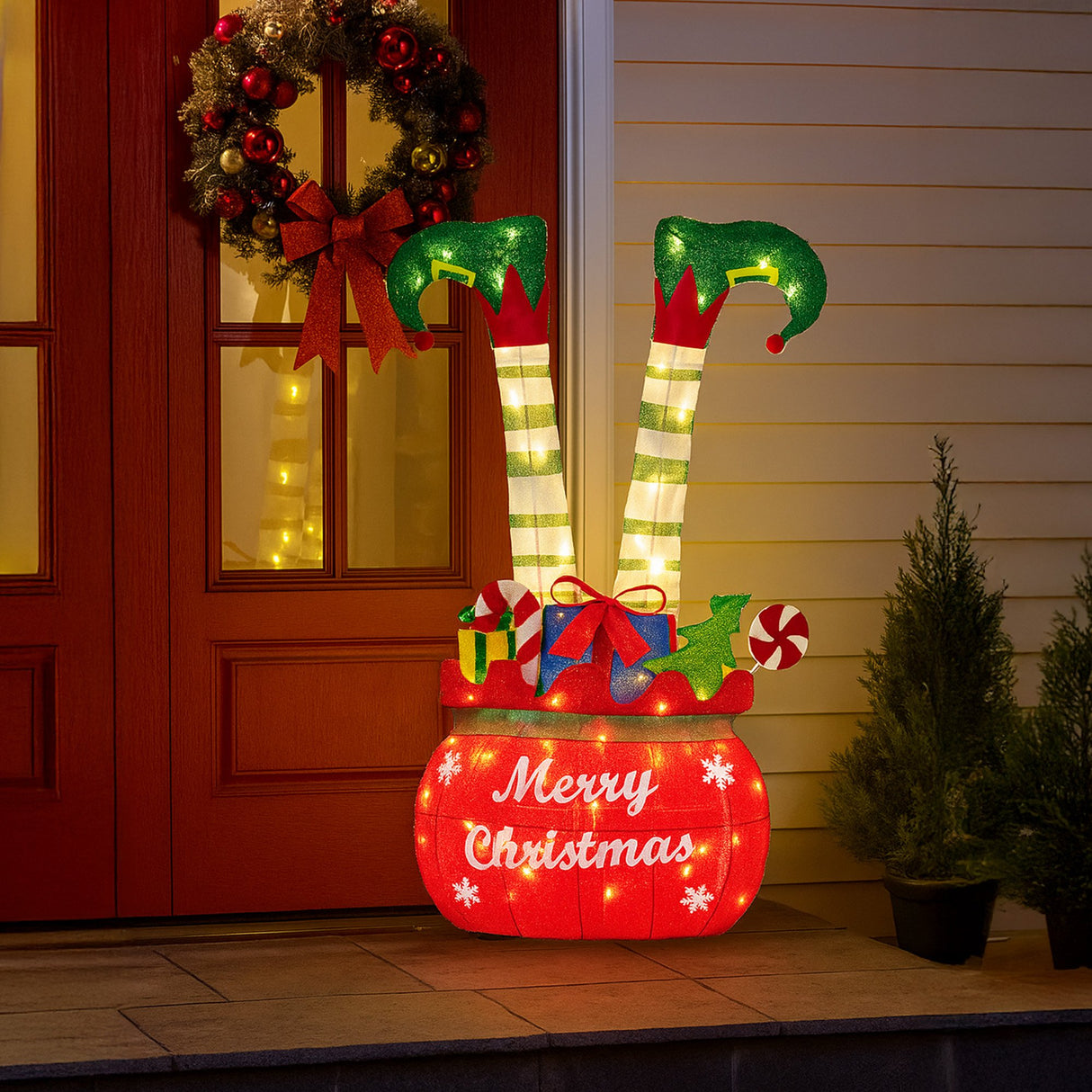 Christabelle Elf in Gift Sack Christmas Display Warm White LED Lights 86cm for Decoration w/Wir