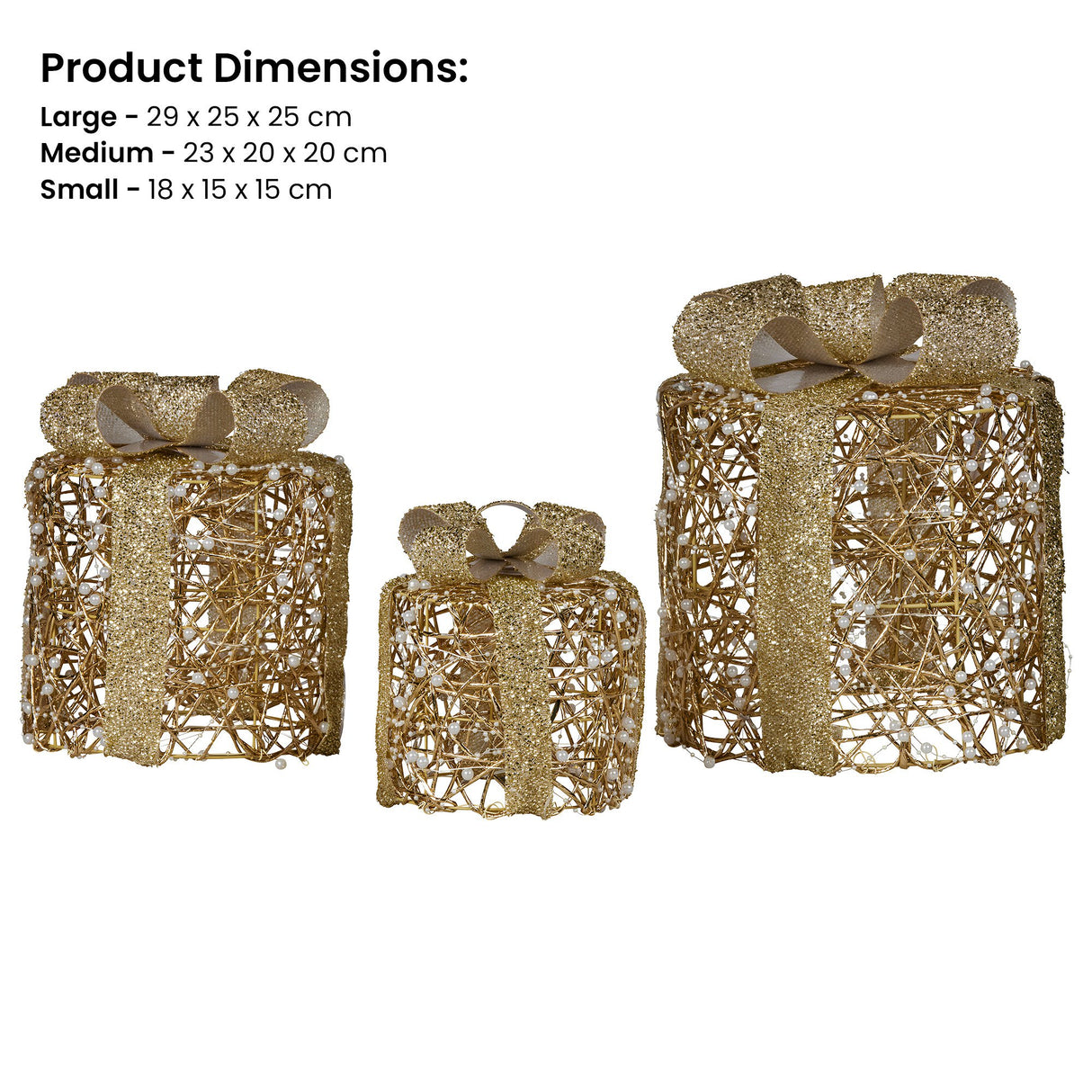 Christabelle Set of 3 Battery Operated Golden Cylindrical Christmas Gift Boxes w/Warm LED Light