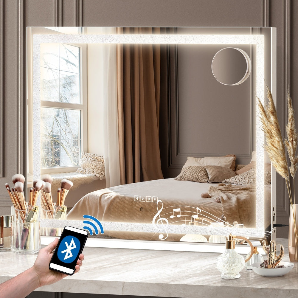 Oikiture Bluetooth Makeup Mirror Crystal LED 80x62cm
