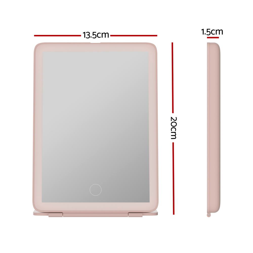 Travel-Friendly Pink LED Makeup Mirror with Customizable Brightness and Foldable Design