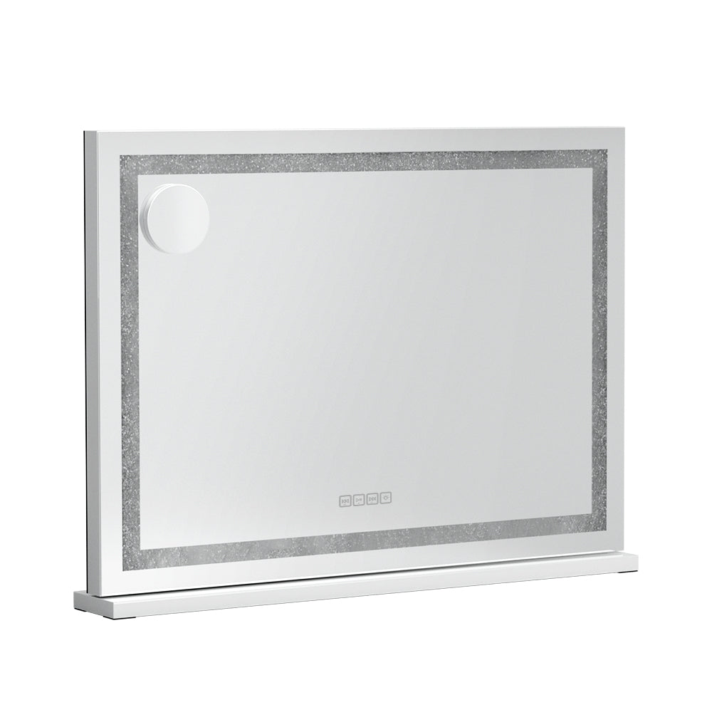 Glamour Touch Bluetooth LED Makeup Mirror with Crystal Frame - 58x46cm Hollywood Vanity