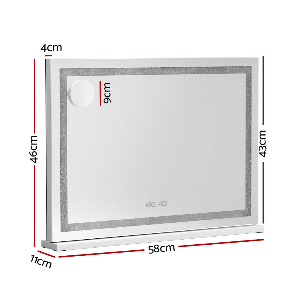 Glamour Touch Bluetooth LED Makeup Mirror with Crystal Frame - 58x46cm Hollywood Vanity