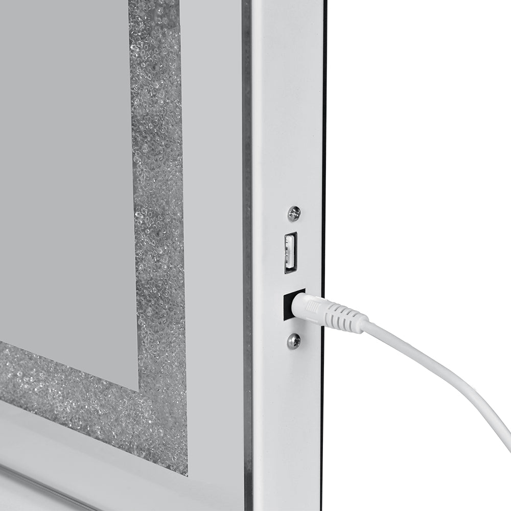 Glamour Touch Bluetooth LED Makeup Mirror with Crystal Frame - 58x46cm Hollywood Vanity