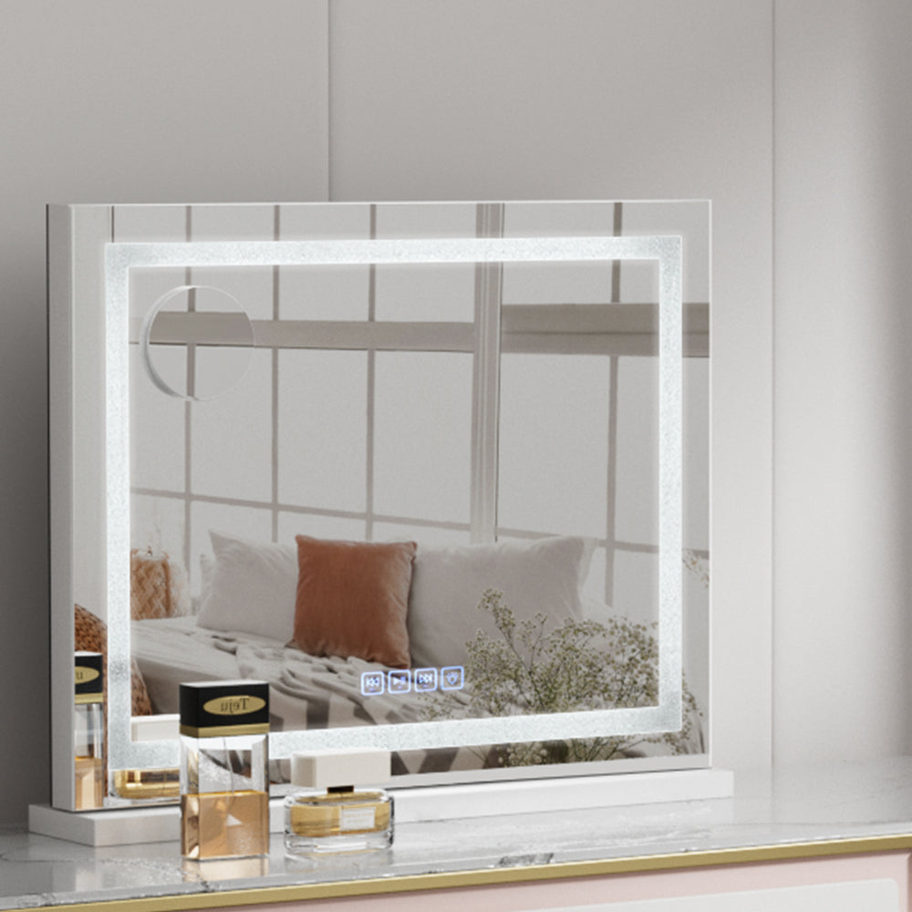 Glamour Touch Bluetooth LED Makeup Mirror with Crystal Frame - 58x46cm Hollywood Vanity