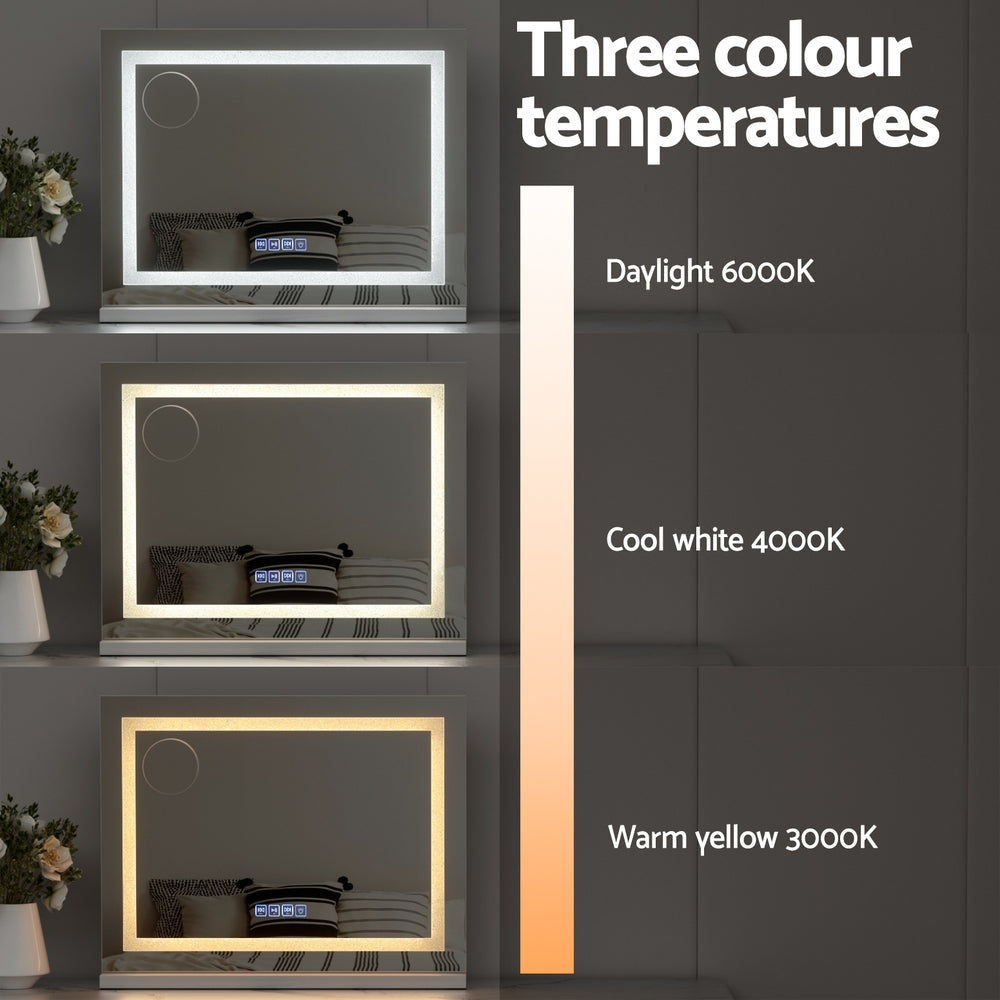 Glamour Touch Bluetooth LED Makeup Mirror with Crystal Frame - 58x46cm Hollywood Vanity