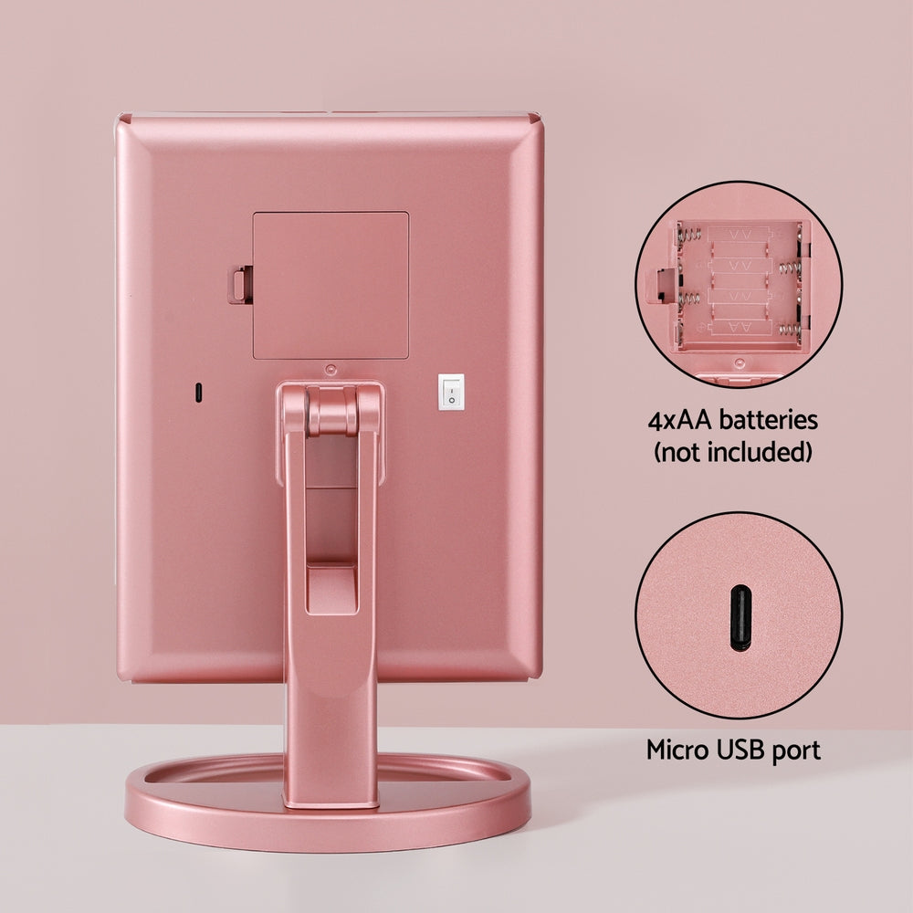 Illuminated Pink Tri-fold Makeup Mirror with 1X/2X/3X Magnification and Portable LED Light