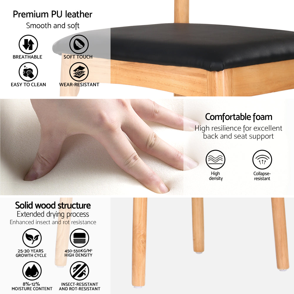 Artiss 4x Dining Chairs Rubber Wood Leather Seat Black