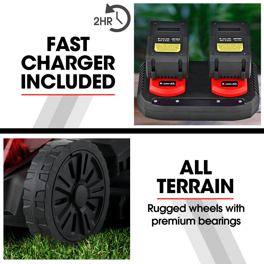 BAUMR-AG 520CX 40V SYNC 17' Cordless Lawn Mower Kit, Fast Charger, 2 x 4Ah Battery, 5 Cutting Heights, Adjustable Ergonomic Handle, Mulching Option