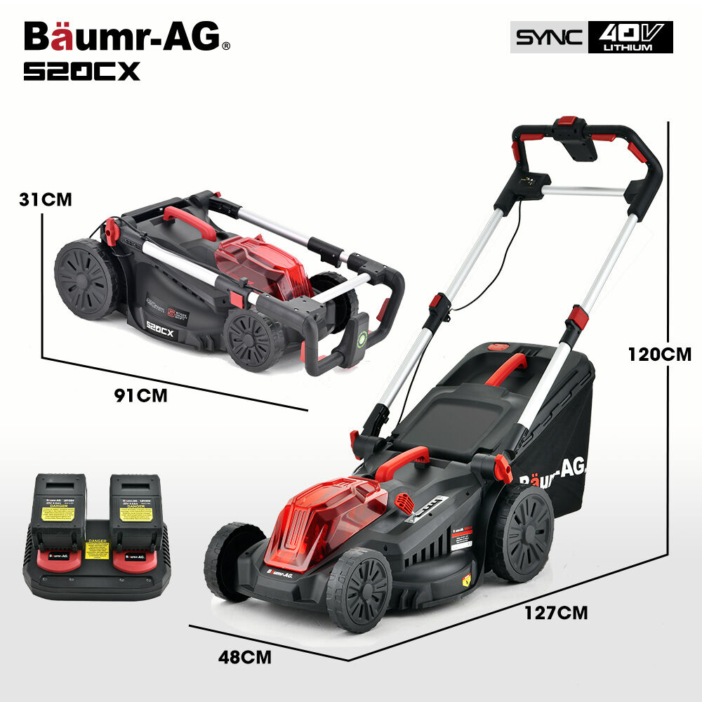BAUMR-AG 520CX 40V SYNC 17' Cordless Lawn Mower Kit, Fast Charger, 2 x 4Ah Battery, 5 Cutting Heights, Adjustable Ergonomic Handle, Mulching Option