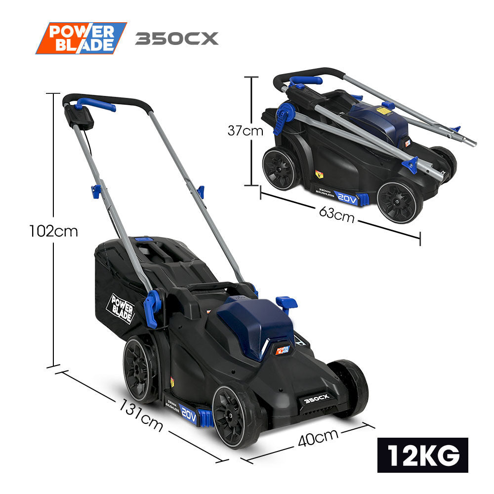 POWERBLADE 350CX 20V 13' Cordless Lawn Mower Kit, Fast Charger, 4Ah Battery, 5 Height, Brushless Electric, 330mm Cutting Path