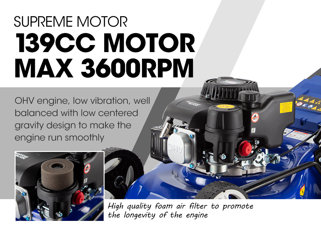 POWERBLADE Lawn Mower 139CC 17' - Petrol Powered Push Lawnmower 4 Stroke Engine