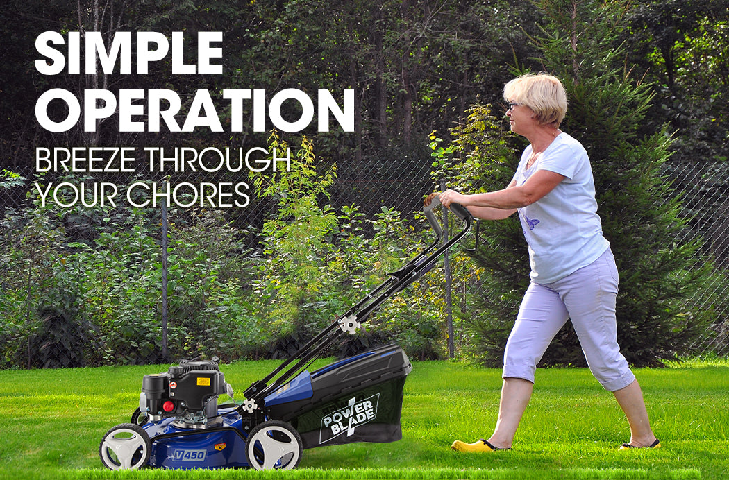 POWERBLADE Lawn Mower 139CC 17' - Petrol Powered Push Lawnmower 4 Stroke Engine