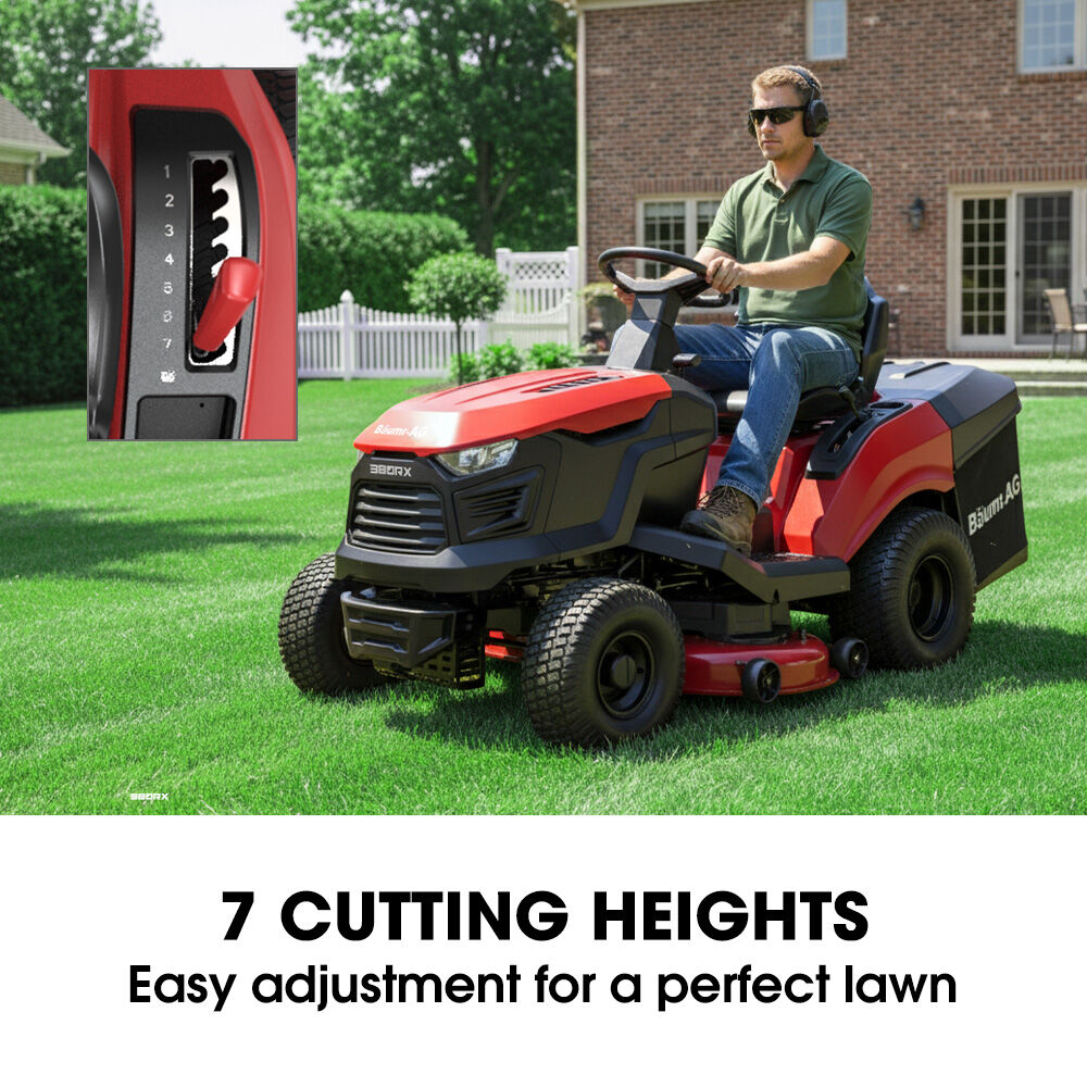 BAUMR-AG 38' Ride On Mower Tractor, Electric Start, 14hp 452cc, Hydrostatic, 100kg Towing, 7 Cut Heights