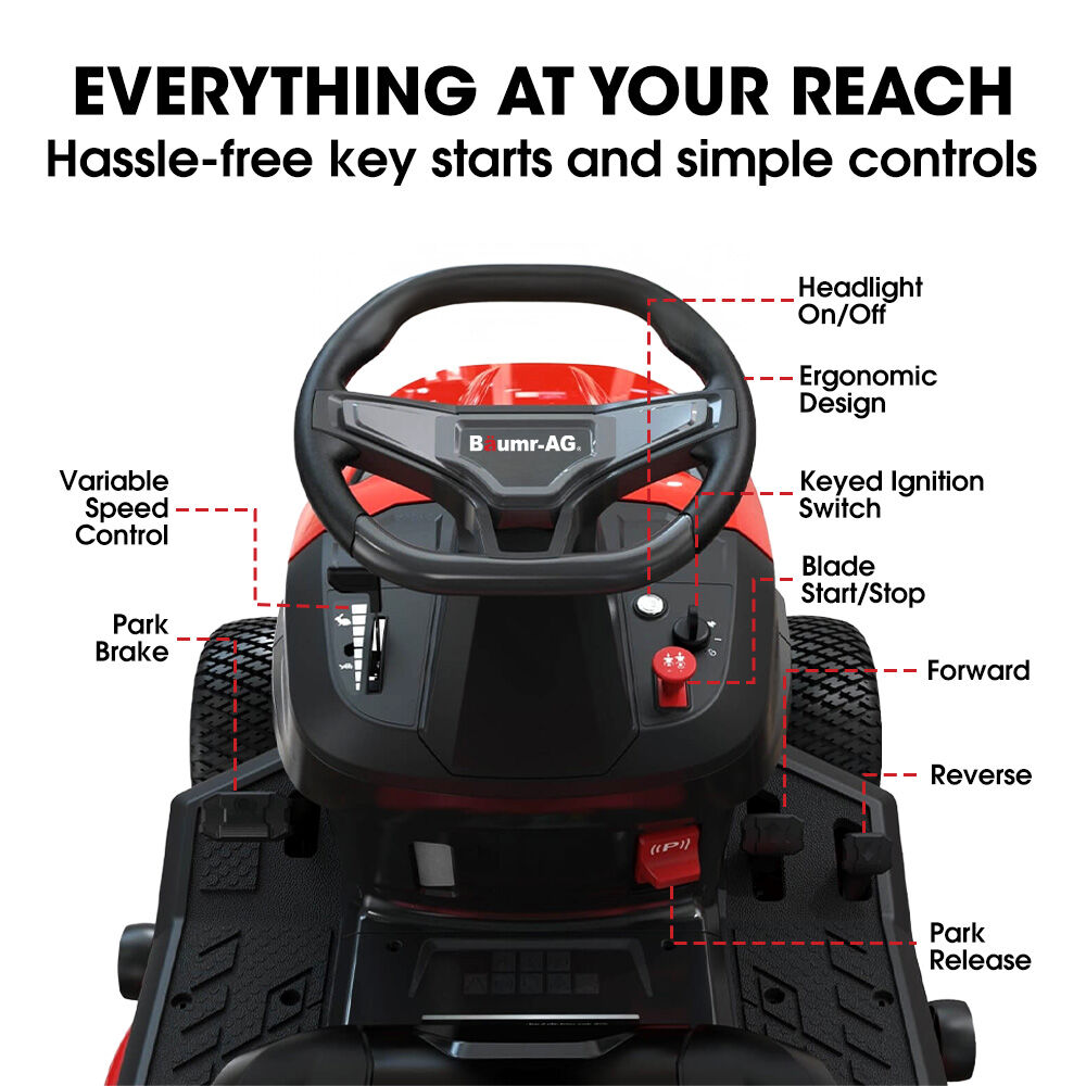 BAUMR-AG 38' Ride On Mower Tractor, Electric Start, 14hp 452cc, Hydrostatic, 100kg Towing, 7 Cut Heights