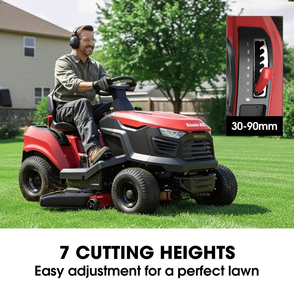 BAUMR-AG 38' Ride On Mower Lawn Tractor, Side Discharge or Mulch, Electric Start, 14hp 452cc, Hydrostatic, 100kg Towing, 7 Cut Heights