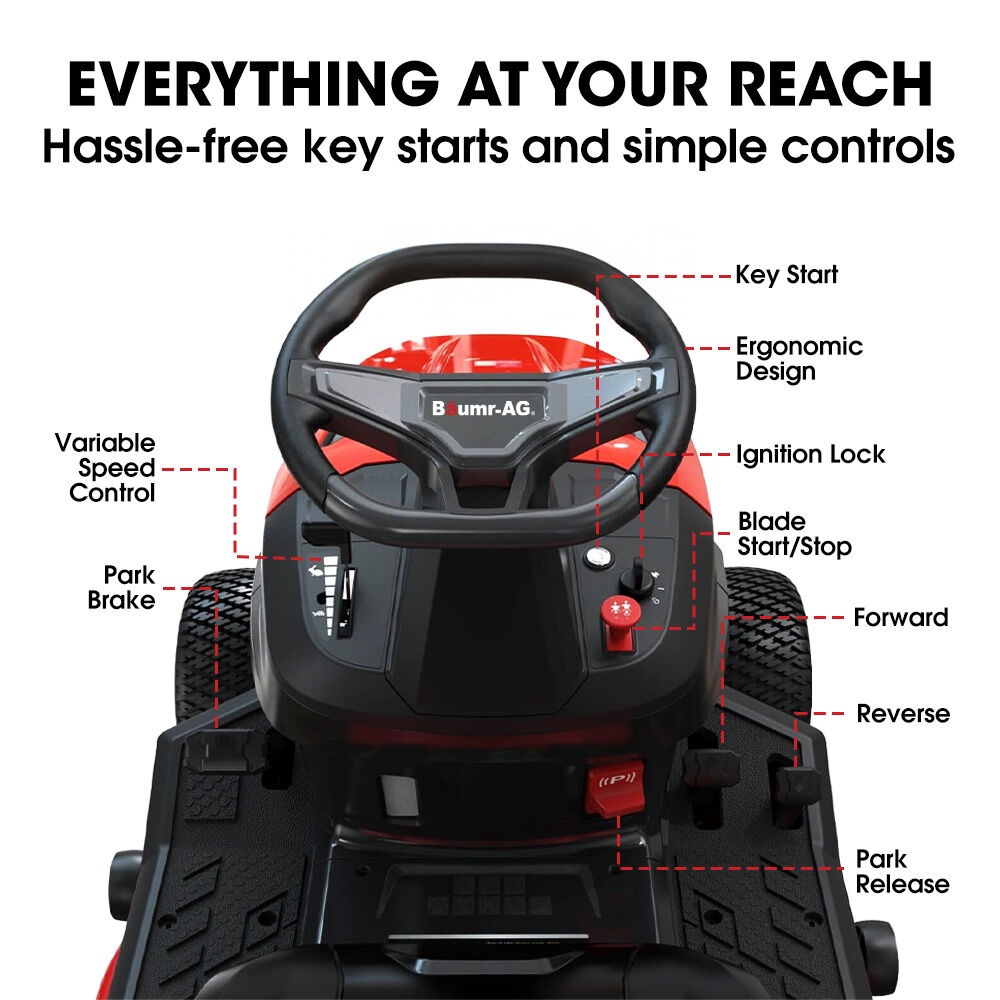 BAUMR-AG 38' Ride On Mower Lawn Tractor, Side Discharge or Mulch, Electric Start, 14hp 452cc, Hydrostatic, 100kg Towing, 7 Cut Heights