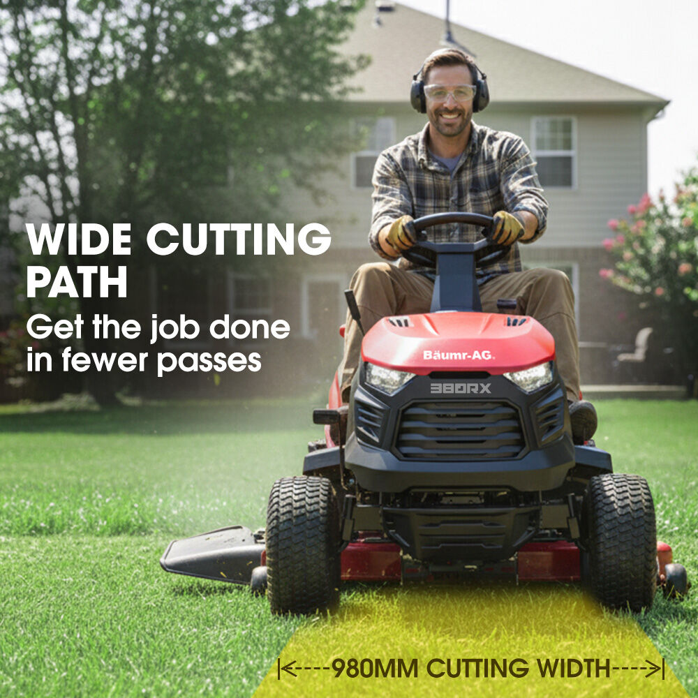 BAUMR-AG 38' Ride On Mower Lawn Tractor, Side Discharge or Mulch, Electric Start, 14hp 452cc, Hydrostatic, 100kg Towing, 7 Cut Heights