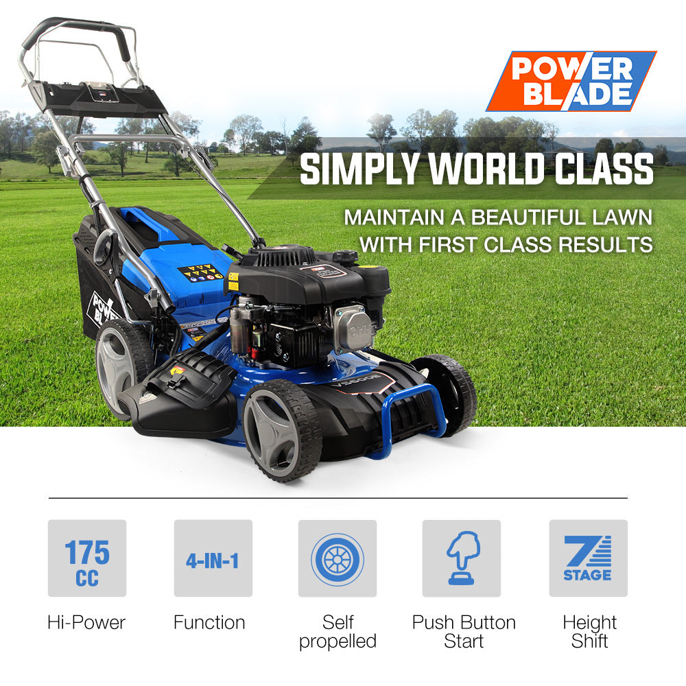 POWERBLADE 18' 175cc Electric Start Self-Propelled 4-Stroke 4in1 Petrol Steel Deck Lawnmower - VS600e