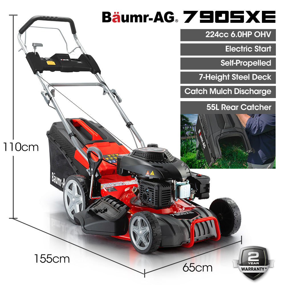 BAUMR-AG 18' 224cc Electric Start Self Propelled Lawn Mower, 7 Height, Steel Deck, 6HP, 4-Stroke Petrol Lawnmower - 790SXe