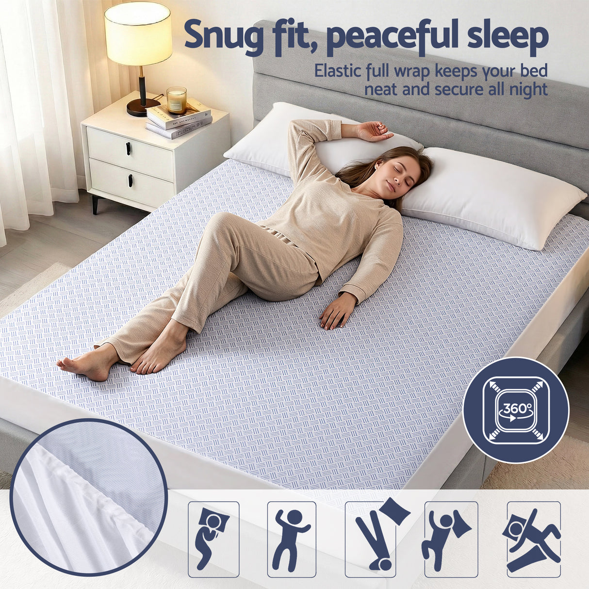 Giselle Cooling Mattress Protector Waterproof Deep Pocket Fitted Cover Queen