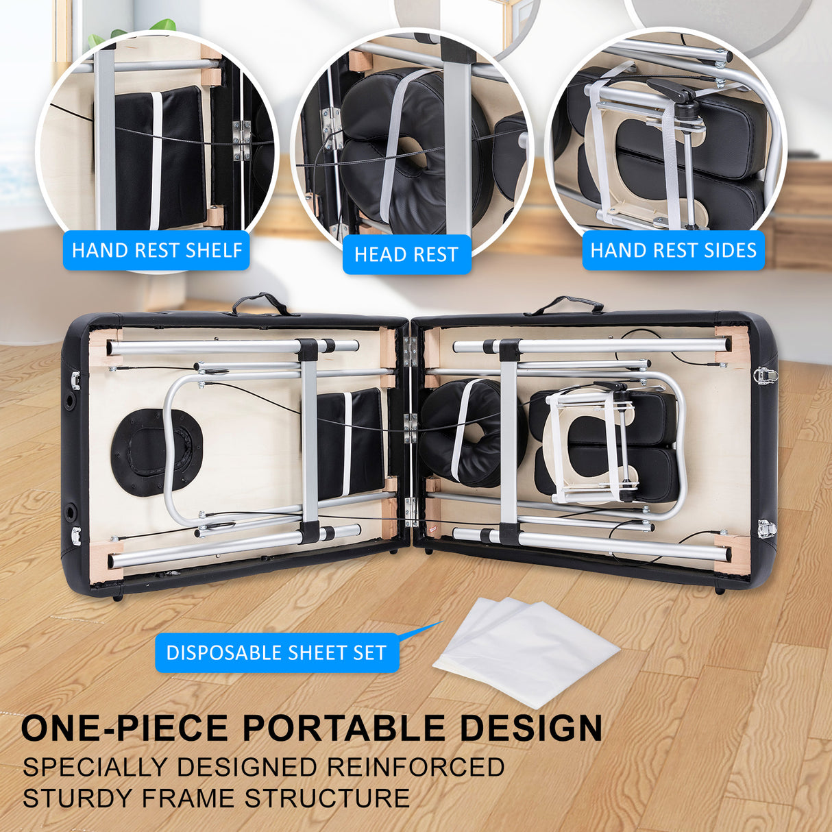 55cm Aluminium Portable Massage Table - BLACK