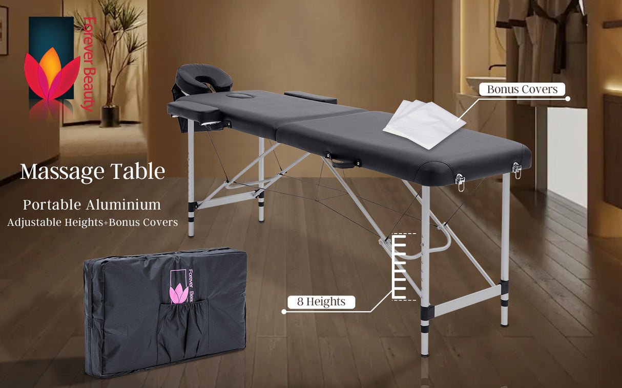 55cm Aluminium Portable Massage Table - BLACK