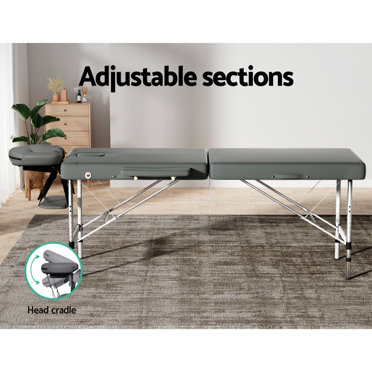 Zenses Massage Table 55cm Portable 2 Fold Aluminium Beauty Bed Grey