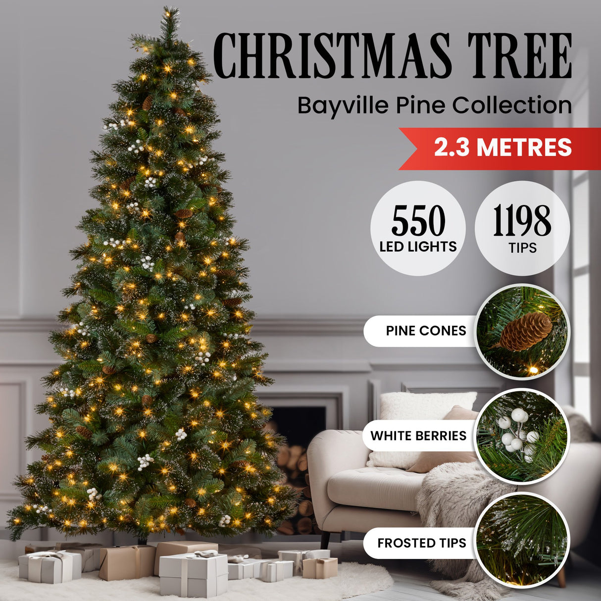 Christabelle 7.5ft Christmas Tree with Twinkle Lights Bryson Pine