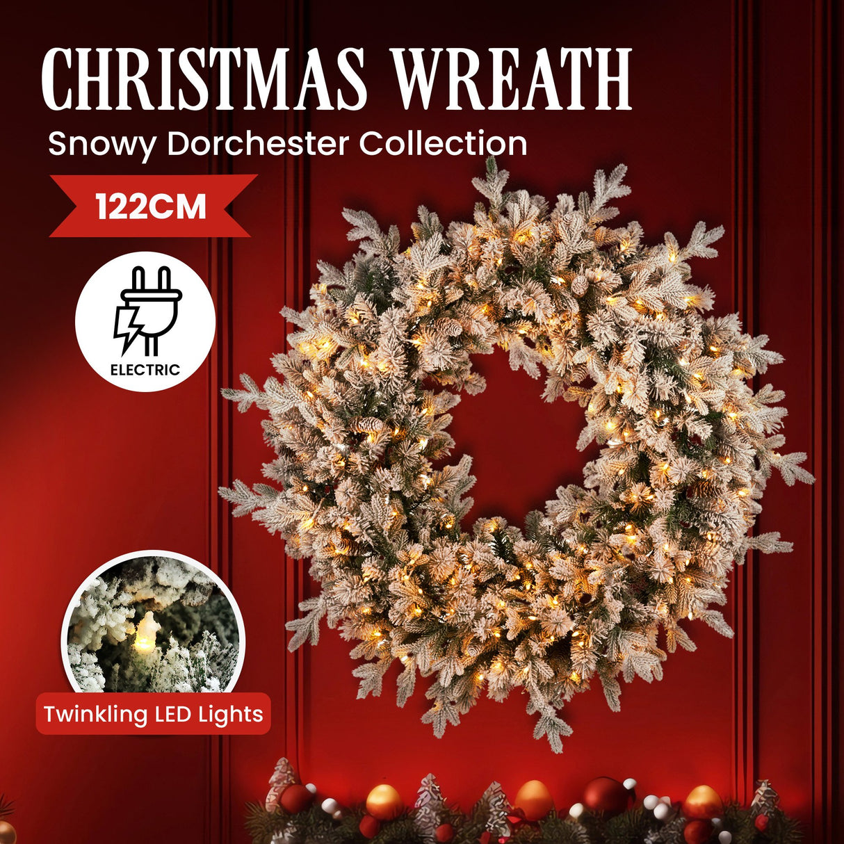 National Tree Company 122cm Snowy Dorchester Pre-Lit Christmas Wreath