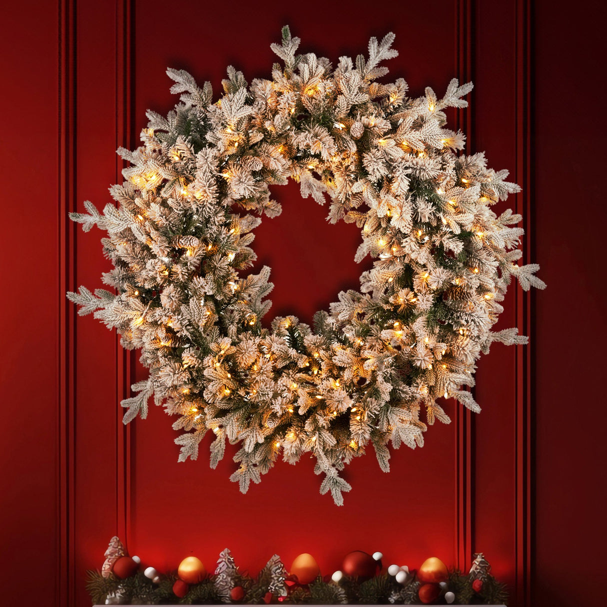 National Tree Company 122cm Snowy Dorchester Pre-Lit Christmas Wreath
