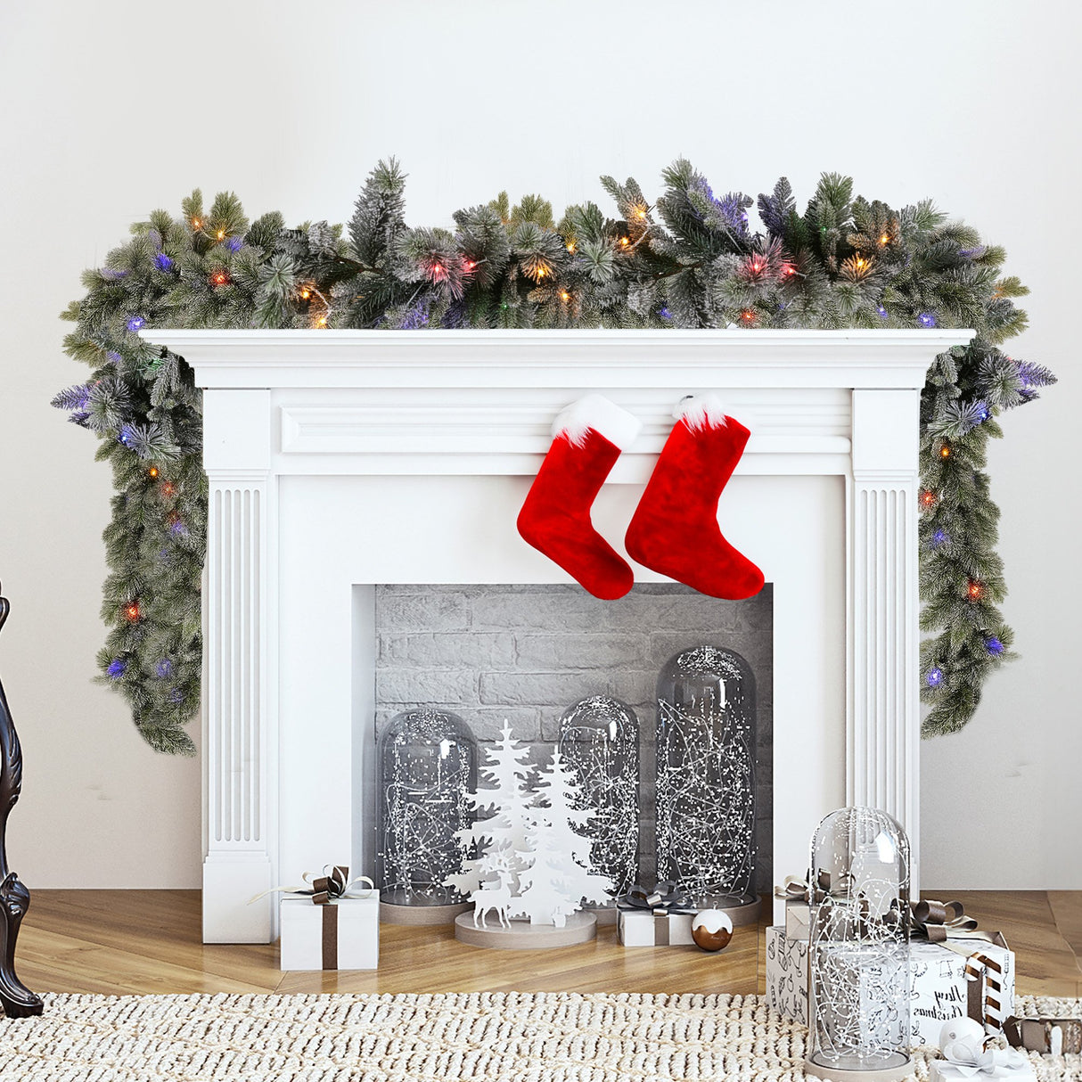 National Tree Company 274cm Pre Lit Snowy Stamford Spruce Battery Operated Christmas Garland w/