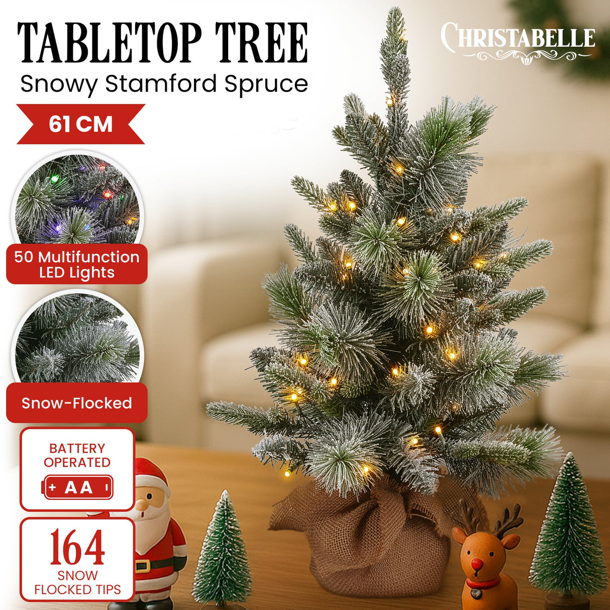 National Tree Company 61cm Pre-Lit Snowy Stamford Spruce Battery-Operated Mini Christmas Tree M
