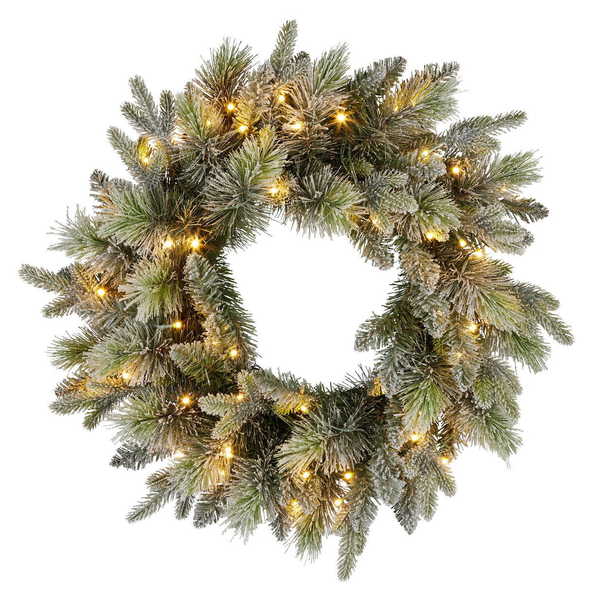National Tree Company 61cm Pre Lit Snowy Stamford Spruce Battery Operated Christmas Wreath w/L