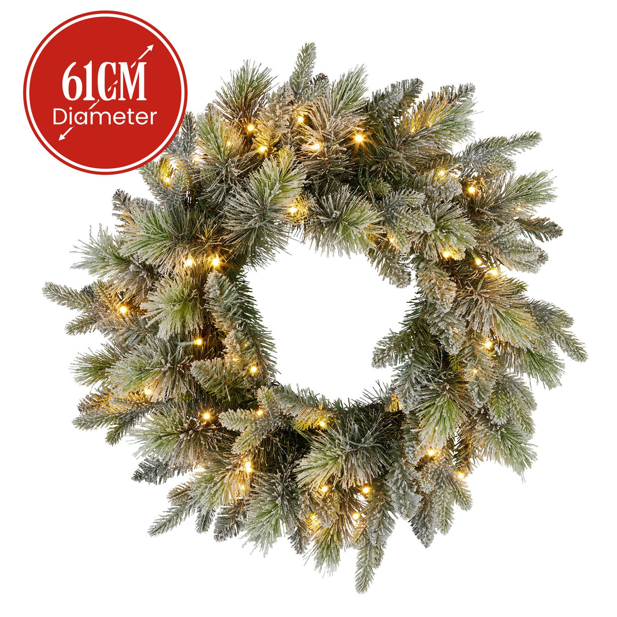 National Tree Company 61cm Pre Lit Snowy Stamford Spruce Battery Operated Christmas Wreath w/L