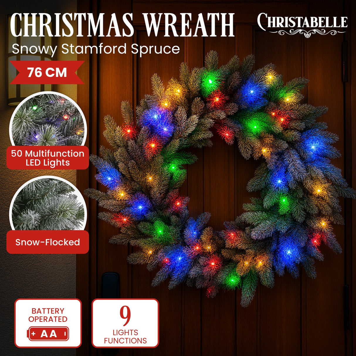 National Tree Company 76cm Pre Lit Snowy Stamford Spruce Battery Operated Christmas Wreath w/LE