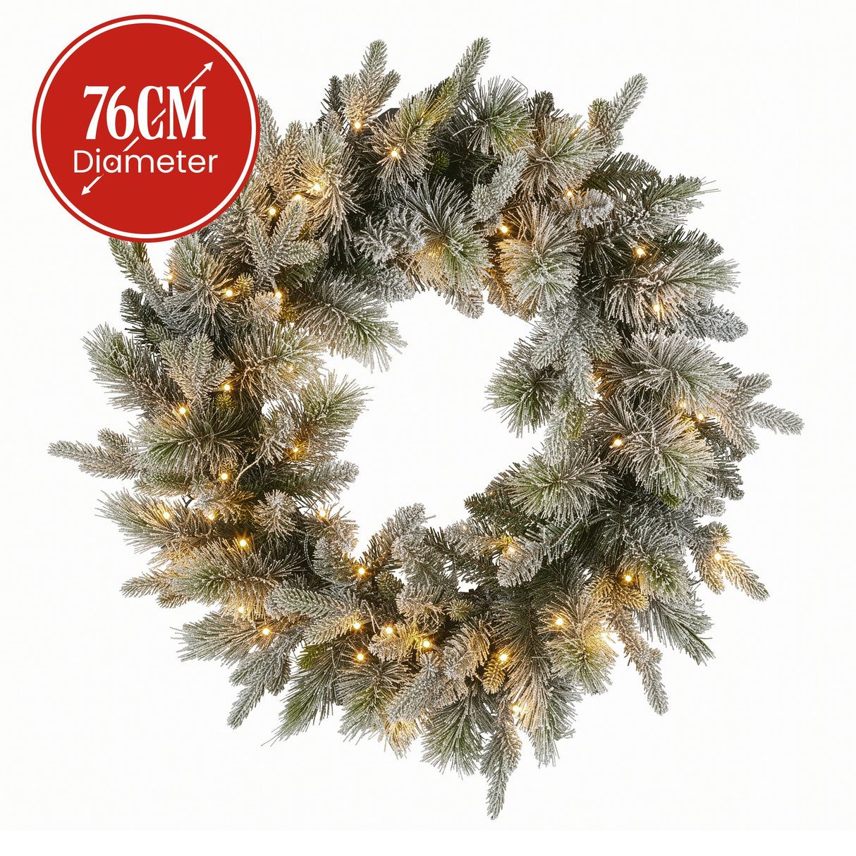 National Tree Company 76cm Pre Lit Snowy Stamford Spruce Battery Operated Christmas Wreath w/LE