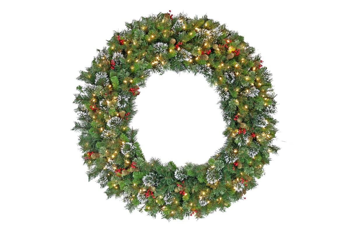 Christmas Display Wreath with Lights- 122cm Wintry Pine