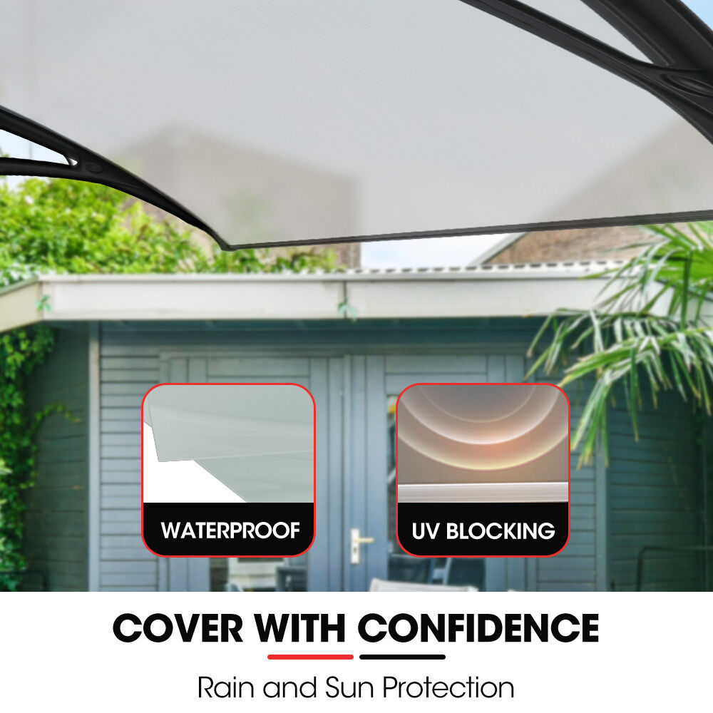 SHADE SHIELD 1x1m Exterior Awning, Black DIY External UV Rain Protection Clear Polycarbonate Canopy Cover