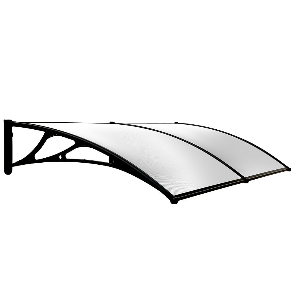 SHADE SHIELD 2x1m Exterior Awning, Black DIY External UV Rain Protection Clear Polycarbonate Canopy Cover