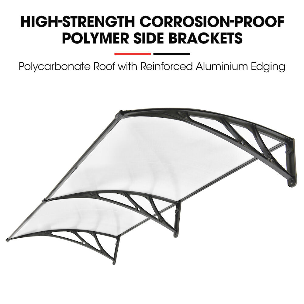 SHADE SHIELD 2x1m Exterior Awning, Black DIY External UV Rain Protection Clear Polycarbonate Canopy Cover