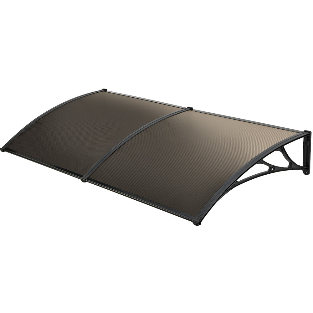 SHADE SHIELD 2x1m Exterior Awning, Black DIY External UV Rain Protection Grey Tinted Polycarbonate Canopy Cover