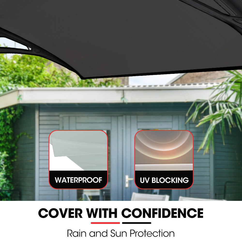 SHADE SHIELD 2x1m Exterior Awning, Black DIY External UV Rain Protection Grey Tinted Polycarbonate Canopy Cover