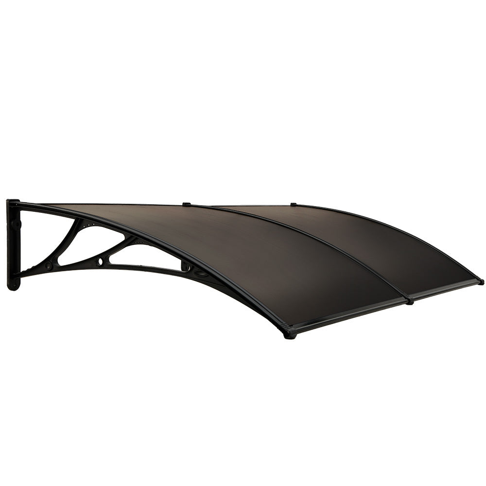 SHADE SHIELD 2x1m Exterior Awning, Black DIY External UV Rain Protection Grey Tinted Polycarbonate Canopy Cover